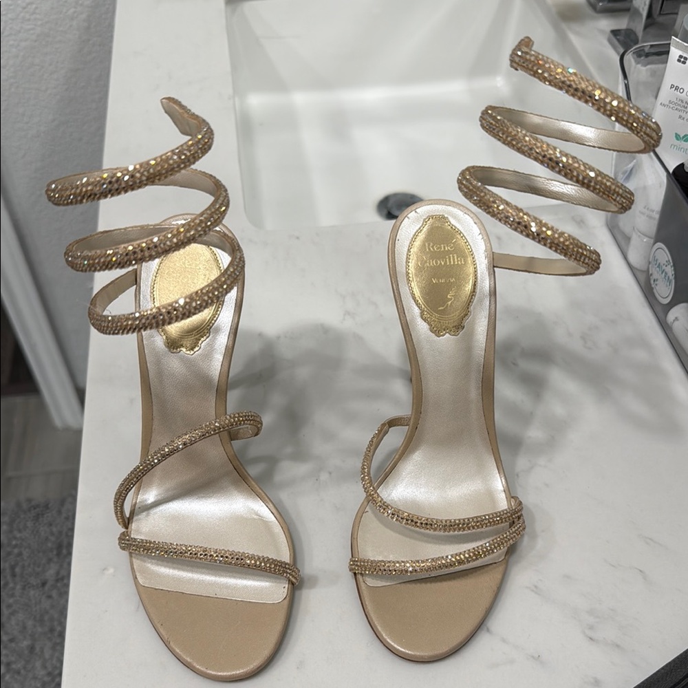 Rene Caovilla Gold Spiral Strap Heels - Worn Twice
